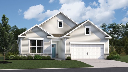 A rendering of a Bristol ranch home with white siding.