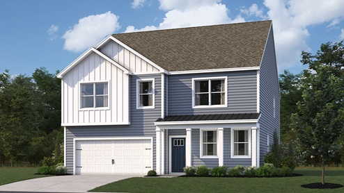 A rendering of a Hanover home with light gray siding.