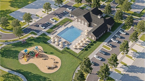 aerial view of park clubhouse and pool