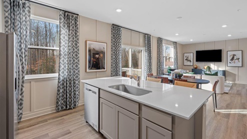 kitchen island facing living room