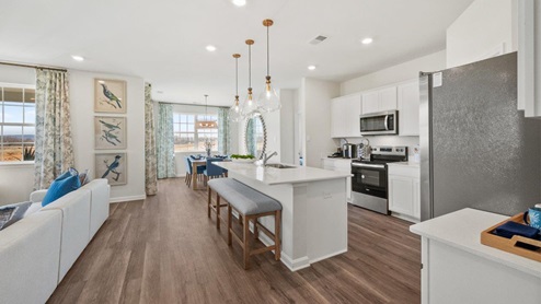 entrance to kitchen with pendant lights