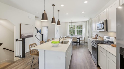columbus townhome second floor kitchen open concept white cabinets