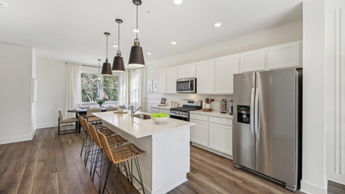 columbus townhome second floor kitchen open concept white cabinets