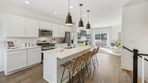 columbus townhome second floor kitchen open concept white cabinets