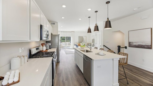 columbus townhome second floor kitchen open concept white cabinets