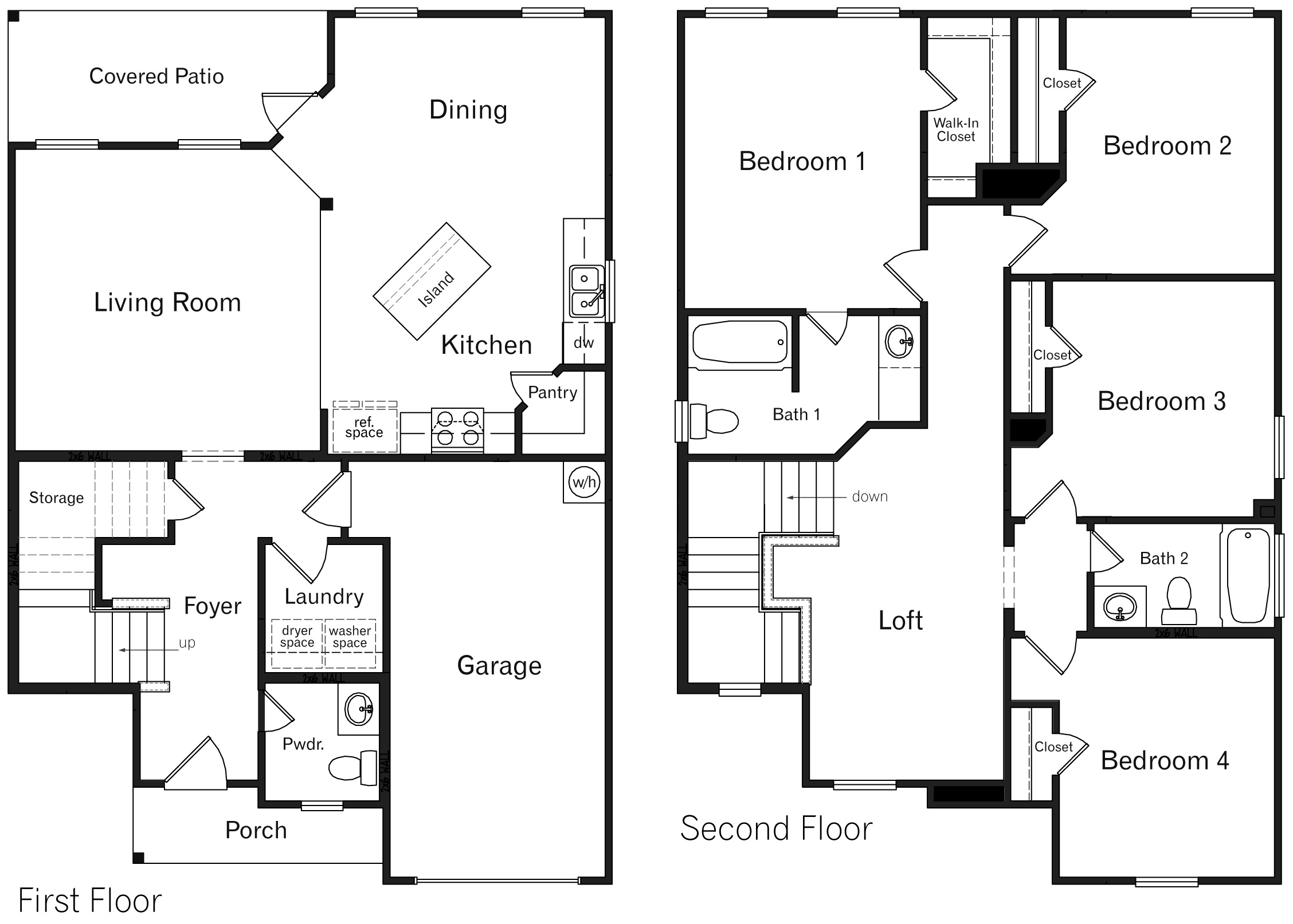 D.R. Horton san antonio solana ridge near lackland air force base the bowie 1839 square feet 4 bedroom 2.5 bathroom 2 story 1 car garage floor plan layout