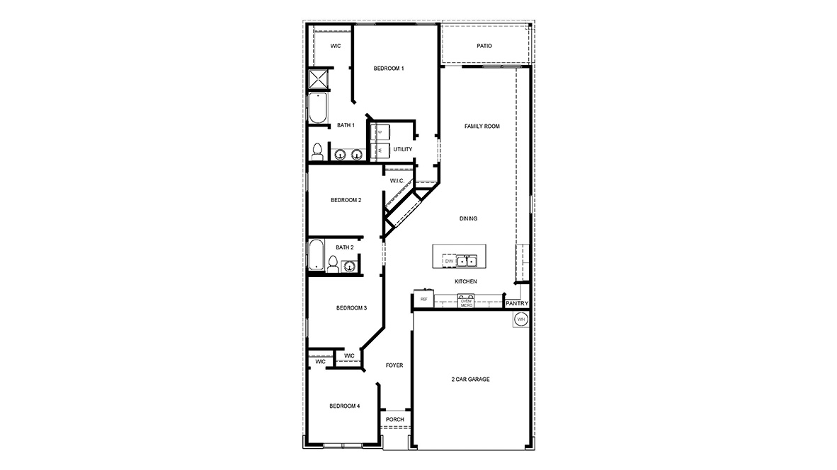 DR Horton Bulverde Copper Canyon the bryant floor plan render 1703 square feet 4 bedrooms 2 bathrooms 1 story 2 car garage