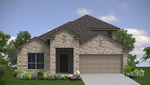 Bulverde Texas DR Horton Homes Copper Canyon The Hondo floor plan 2702 square feet two story New Construction Homes elevation A brick and siding 2 car garage