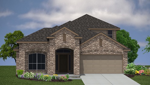 Bulverde Texas DR Horton Homes Copper Canyon The Hondo floor plan 2702 square feet two story New Construction Homes elevation B brick and siding 2 car garage