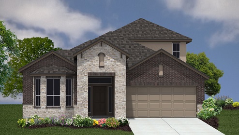 Bulverde Texas DR Horton Homes Copper Canyon The Hondo floor plan 2702 square feet two story New Construction Homes elevation C brick stucco and stone 2 car garage