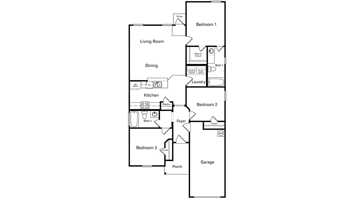 DR Horton San Antonio Laurel Vistas the garland floorplan 1151 square feet 3 bed 2 bath 1 car garage