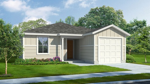 DR Horton San Antonio Laurel Vistas the garland floorplan 1151 square feet 3 bed 2 bath 1 car garage with all siding front exterior