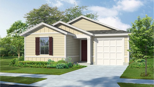 DR Horton San Antonio Laurel Vistas the carswell floor plan 1180 square feet 3 beds 2 bathrooms 1 story 1 car garage elevation b with siding front exterior