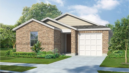 DR Horton San Antonio Laurel Vistas the carswell floor plan 1180 square feet 3 beds 2 bathrooms 1 story 1 car garage elevation d with brick front exterior