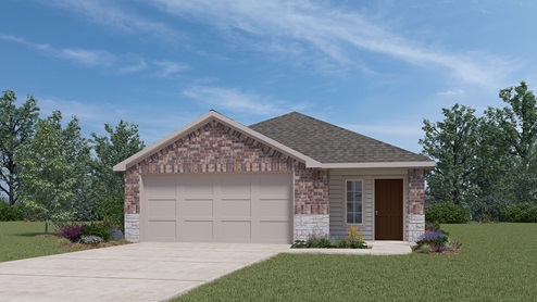 DR Horton Von Ormy Preserve at Medina the caroline floor plan 1489 square feet 1 story 2 car garage elevation a front exterior with brick and stone