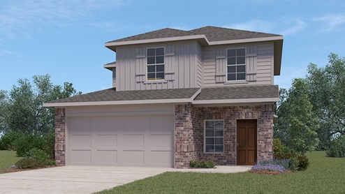 DR Horton Von Ormy Preserve at Medina the hanna floor plan 2042 square feet 2 story 2 car garage elevation a with brick and siding front exterior
