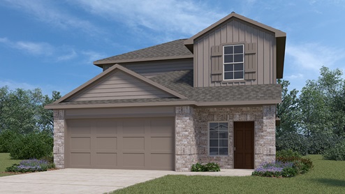 DR Horton Von Ormy Preserve at Medina the jasmine floor plan 2182 square feet 2 story 2 car garage elevation a with brick and siding front exterior