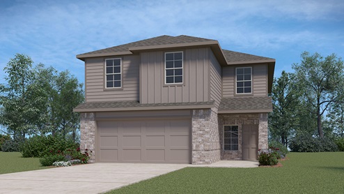 DR Horton Von Ormy Preserve at Medina the kate floor plan 2223 square feet 2 story 2 car garage elevation a with brick and siding front exterior