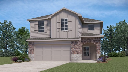 DR Horton Von Ormy Preserve at Medina the kate floor plan 2223 square feet 2 story 2 car garage elevation a with brick stone and siding front exterior