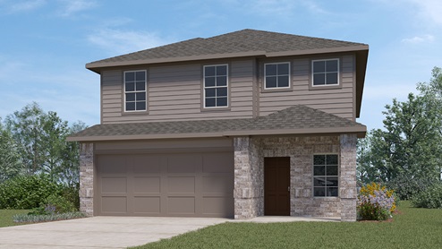 DR Horton Von Ormy Preserve at Medina the madison floor plan 2498 square feet 2 story 2 car garage elevation a with brick and siding front exterior