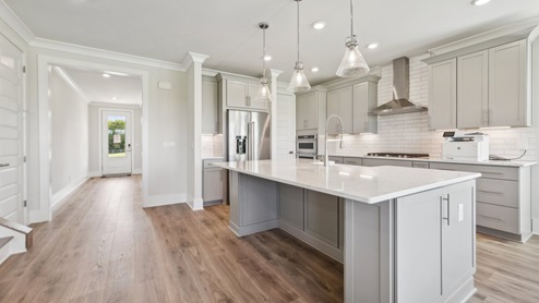 Modern grey cabinets in the kitchen