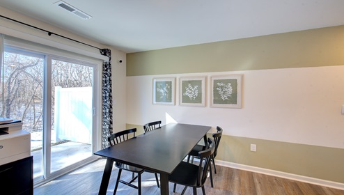 Kitchen and breakfast are with sliding glass door windows