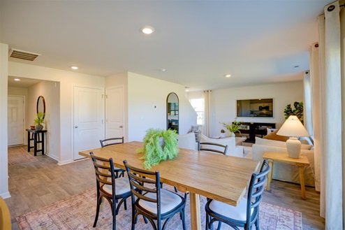 living room with vinyl floors and natural light