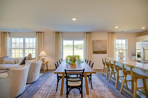 living room with vinyl floors and natural light
