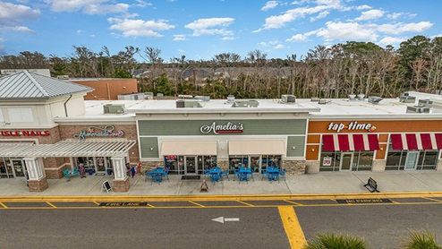 Ocean Isle restaurants and shops aerials