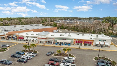 Ocean Isle restaurants and shops aerials