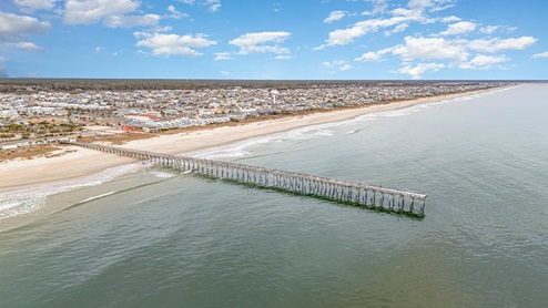 Ocean isle pier aerial view