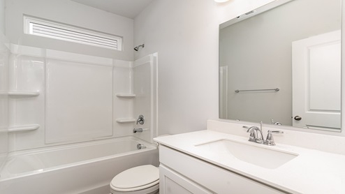 secondary bathroom with shower tub combo