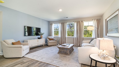 living room with three windows
