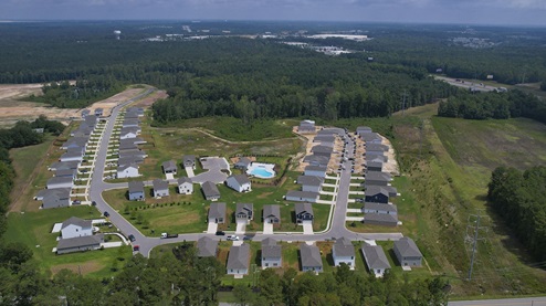 Drone photo of the community showing existing houses and lots to come