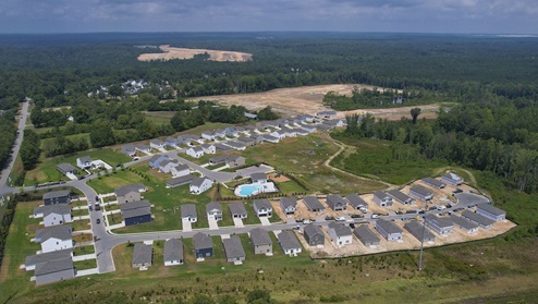 Drone photo of the community showing existing houses and lots to come