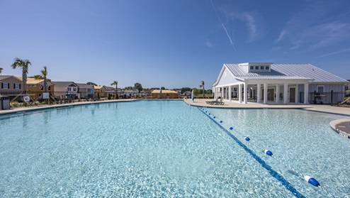 The pool is large with a shallow area for kids.