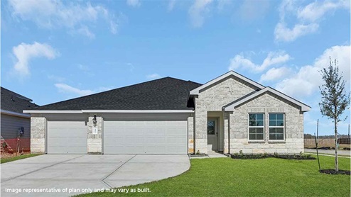 Single story brick home with a two car garge