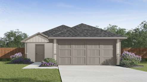the atlanta floor plan is a one-story home with a two car garage