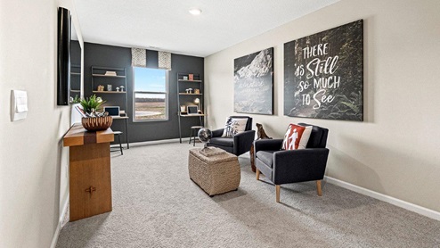 Parlor Bluffs Henley Model Flex Area at top of stairs on second floor for entertaining with single window and carpet flooring