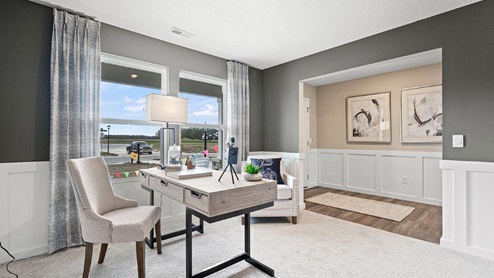 Parlor Bluffs Henley Model Home Flex room decorated as an Office space on first floor
