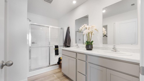 Grasslands at Broad Acres Bellamy Model main bedroom ensuite bathroom with dual sinks