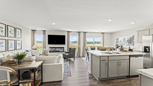 Open concept living room and kitchen.