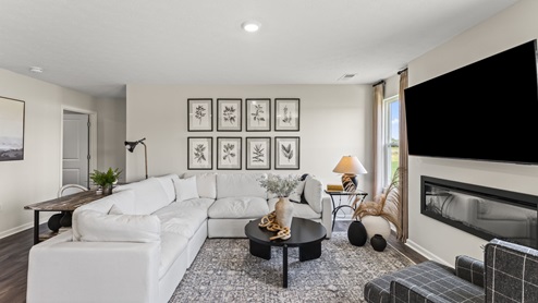 Living room with several windows for natural lighting.