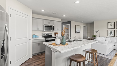 Kitchen island with room for barstools.