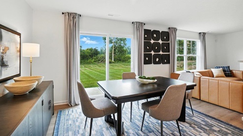 dining table and chairs, rear sliding door