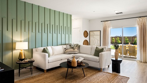 Spacious great room layout for entertaining