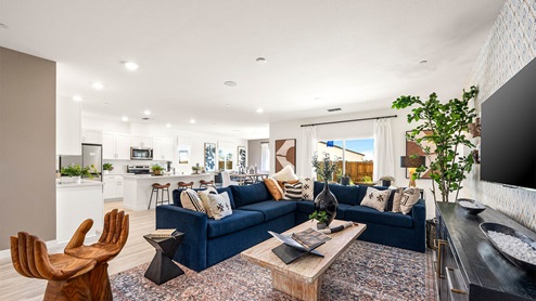 Spacious great room layout for entertaining