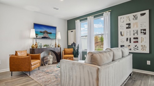 Inside new two story townhome in river landing with all new appliances, decorated with elevated modern furniture and Nashville chic design