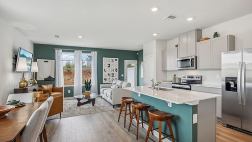 Inside new two story townhome in river landing with all new appliances, decorated with elevated modern furniture and Nashville chic design