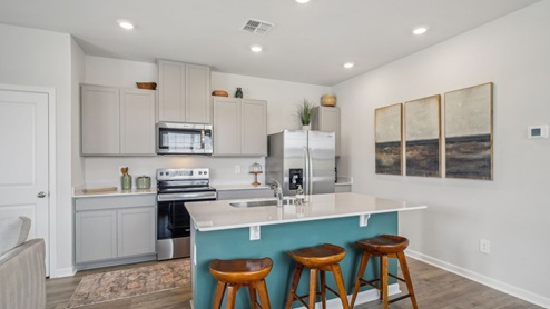 Inside new two story townhome in river landing with all new appliances, decorated with elevated modern furniture and Nashville chic design